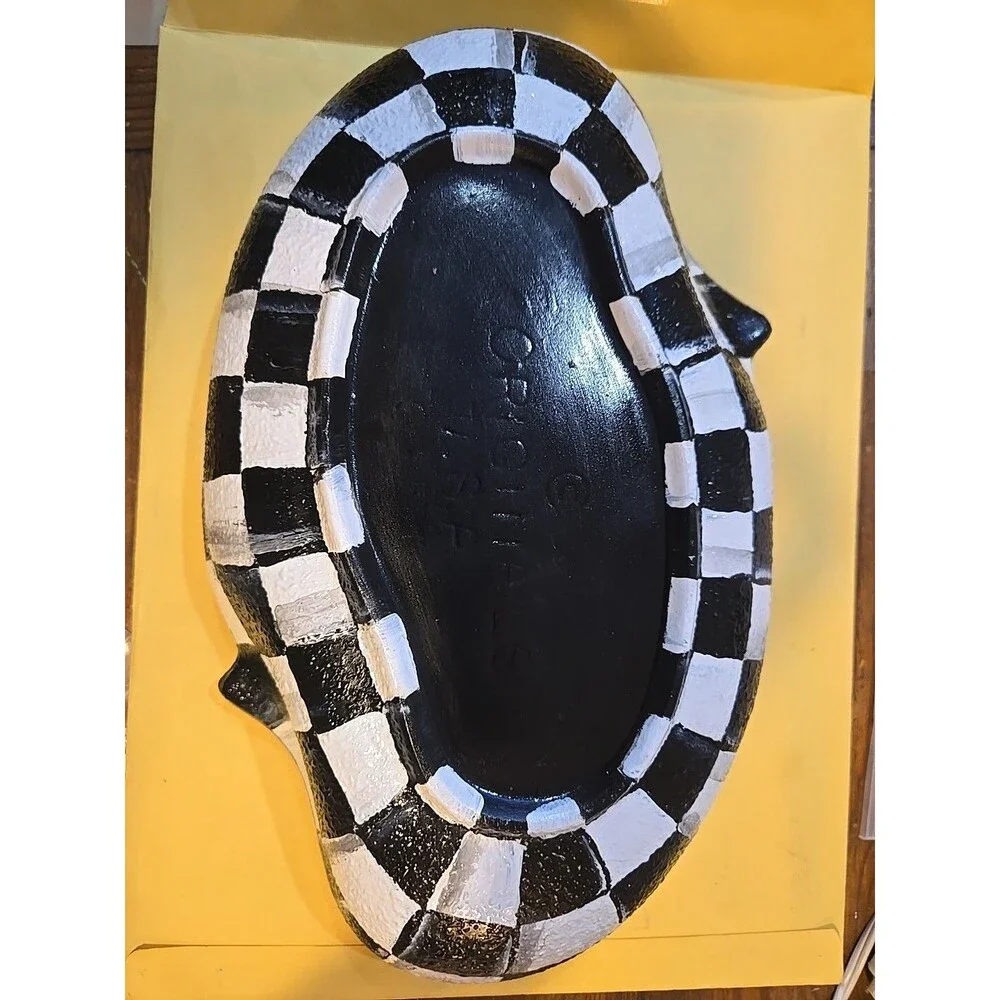 My Own B&W Whimsical Checkerboard Inspired Hand-Painted Abstract Bowl Dish